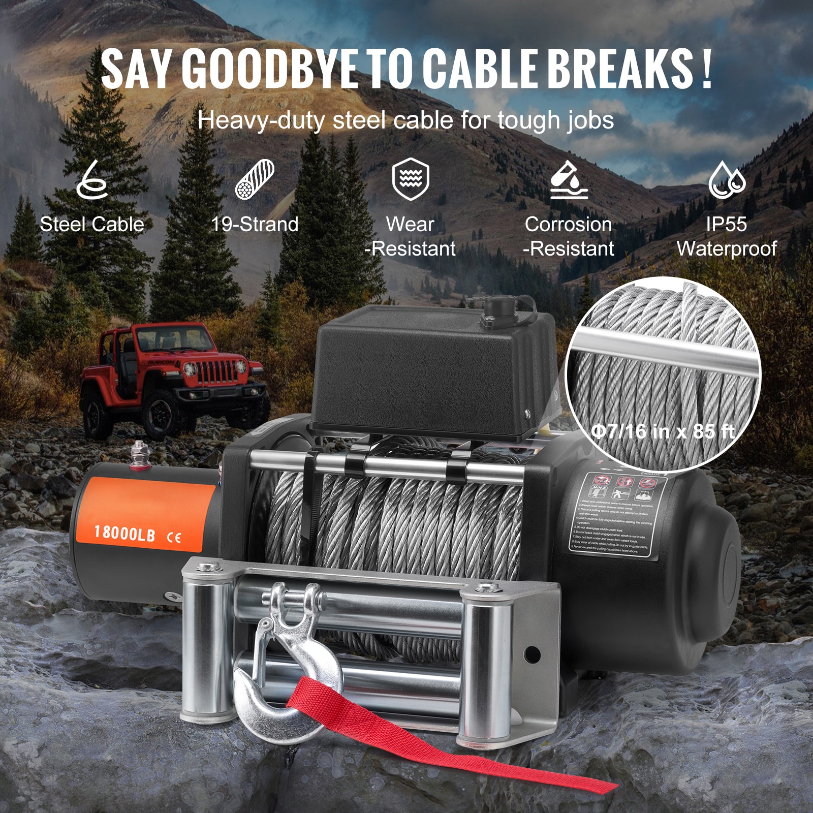 Electric Winch For Truck With Steel Cable And Waterproof Remote_voghion.com